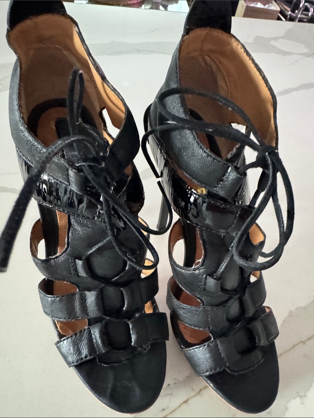 L.A.M.B Black all leather Lace-Up Women’s Strappy Sandals Size 9